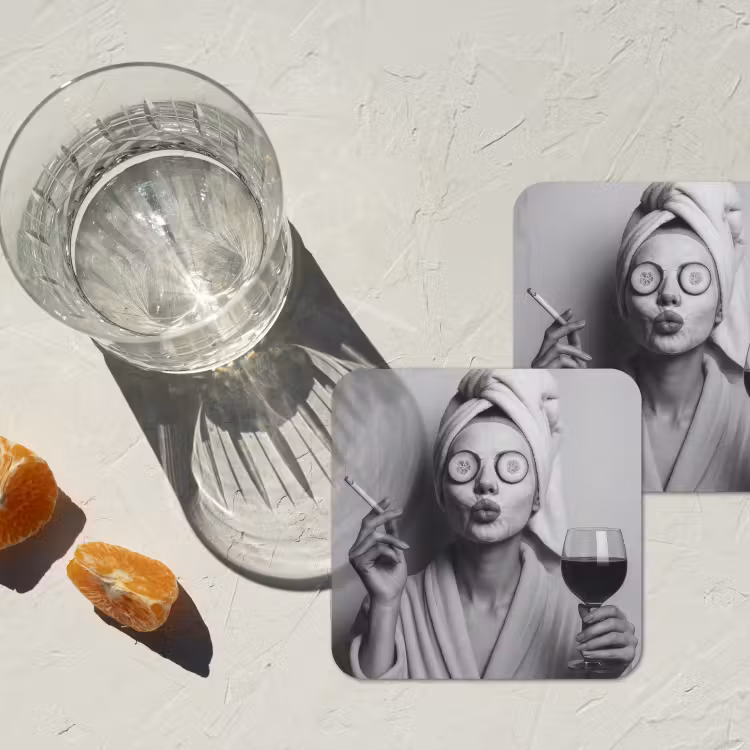 Onderzetter - Vrouw - Masker - Wijn - Sigaret — 3