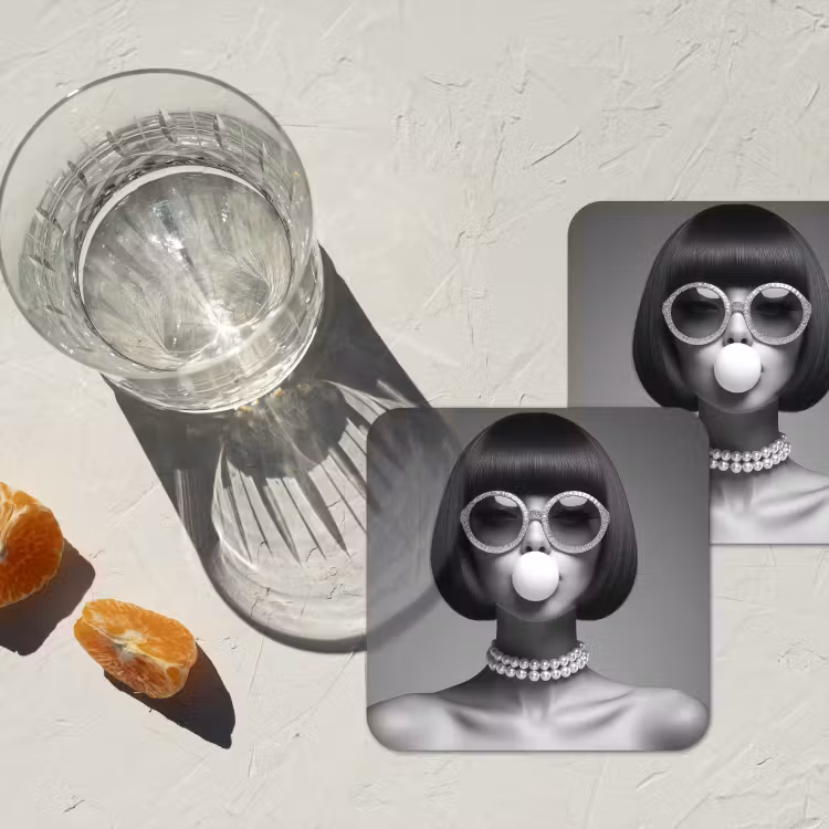 Onderzetter - Vrouw - Zwart Wit - Ketting - Zonnebril — 3