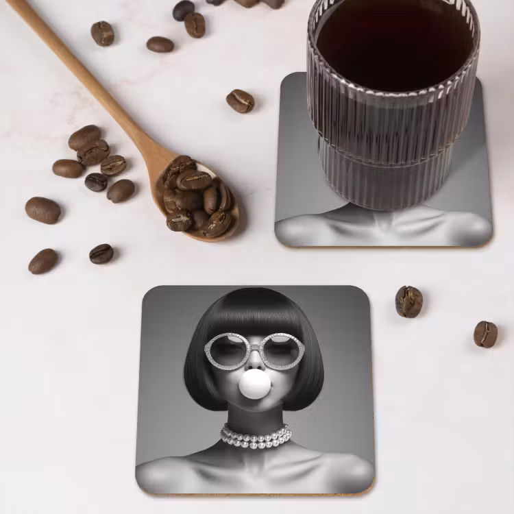 Onderzetter - Vrouw - Zwart Wit - Ketting - Zonnebril — 4