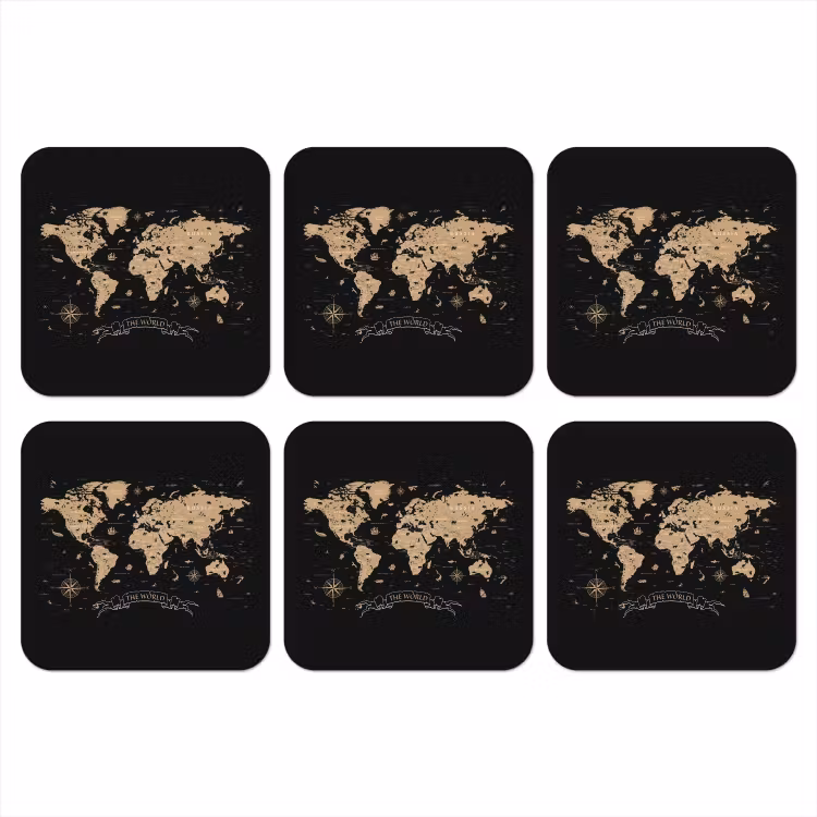 Onderzetter - Wereldkaart - Beige - Zwart — 1