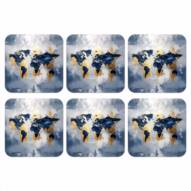 Onderzetter - Wereldkaart - Blauw - Abstract — 1