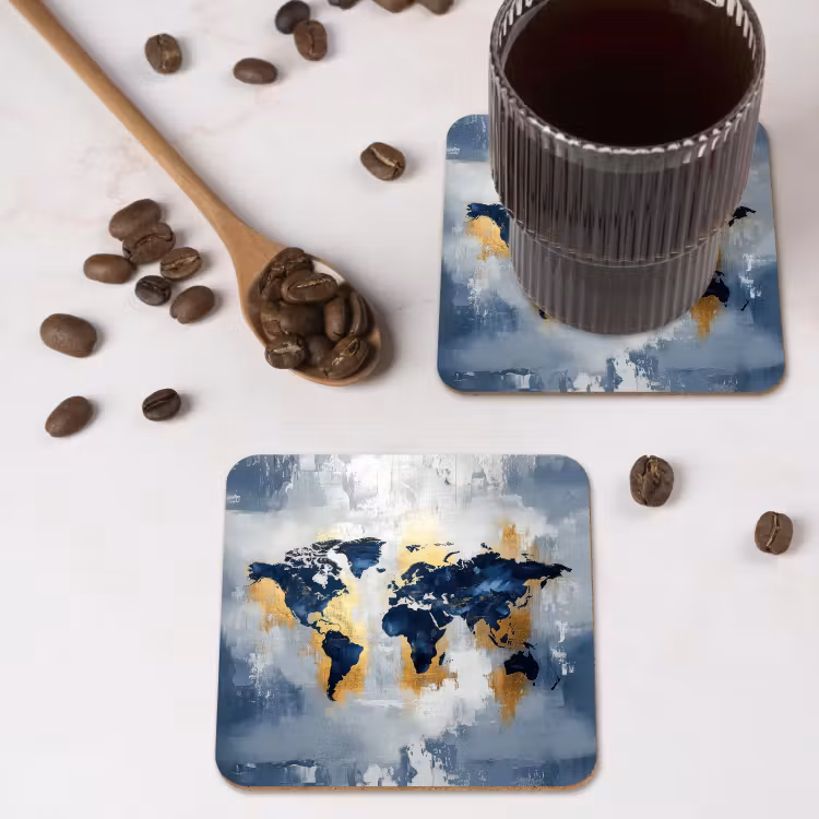Onderzetter - Wereldkaart - Blauw - Abstract — 4
