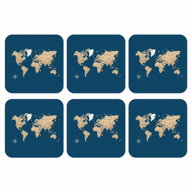 Onderzetter - Wereldkaart - Donkerblauw - Beige — 1
