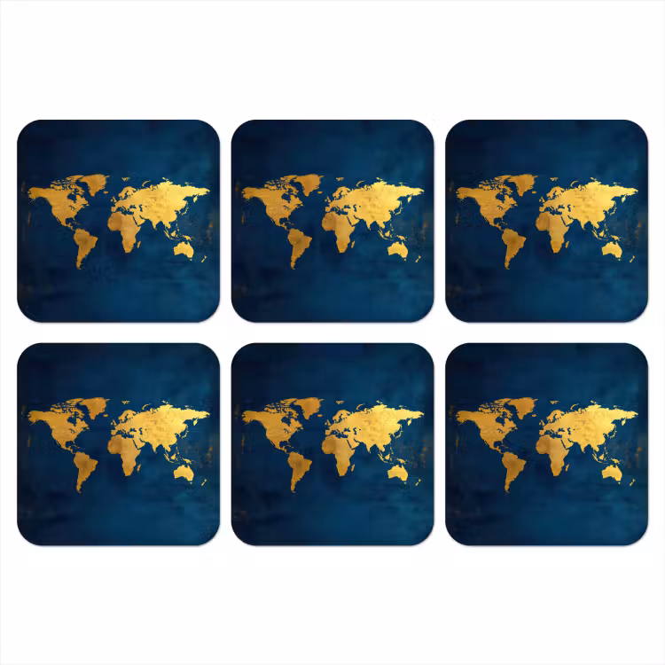 Onderzetter - Wereldkaart - Goud - Donkerblauw — 1