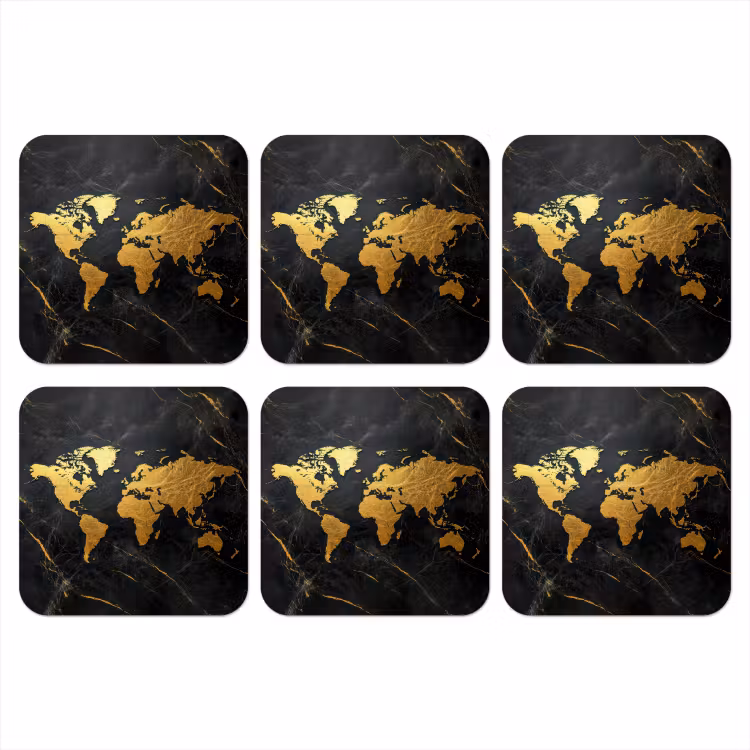 Onderzetter - Wereldkaart - Goud - Marmer — 1