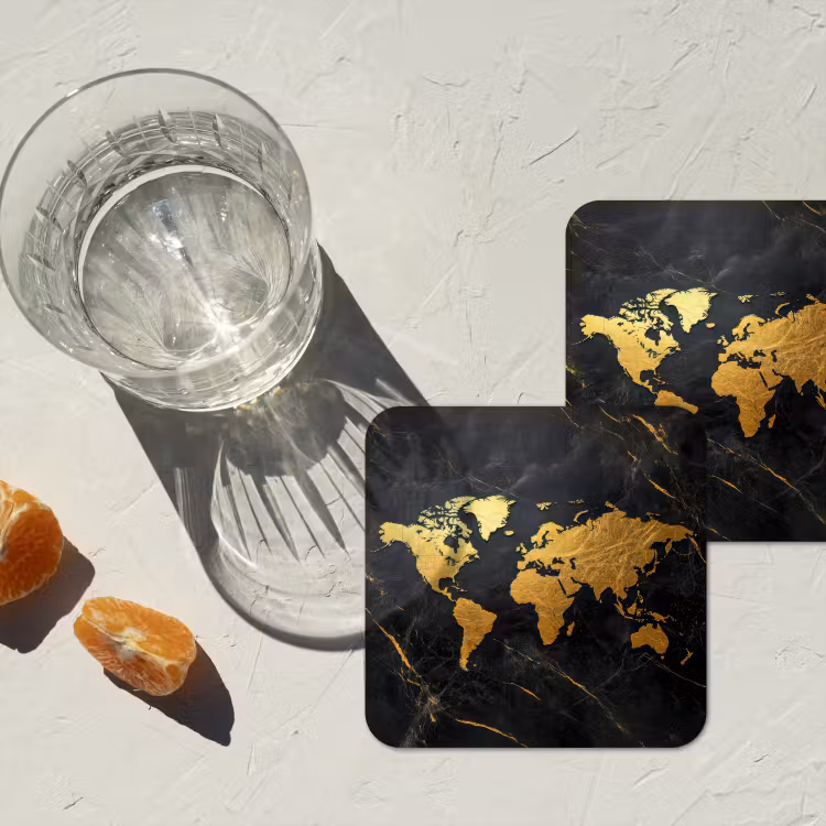 Onderzetter - Wereldkaart - Goud - Marmer — 3