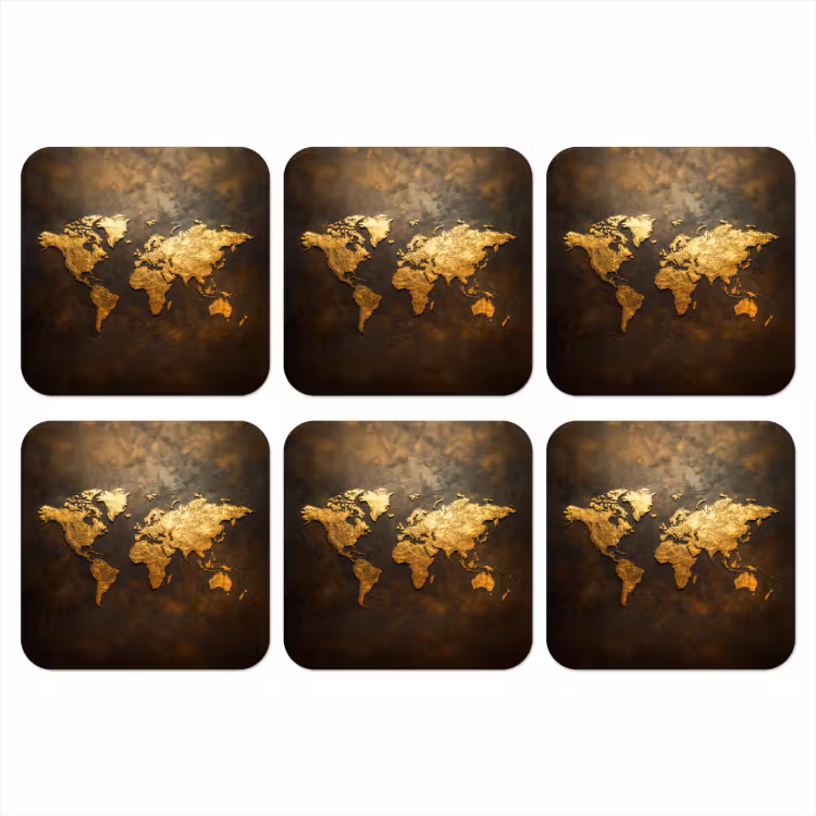 Onderzetter - Wereldkaart - Goud - Roest — 1