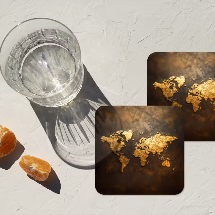 Onderzetter - Wereldkaart - Goud - Roest — 3