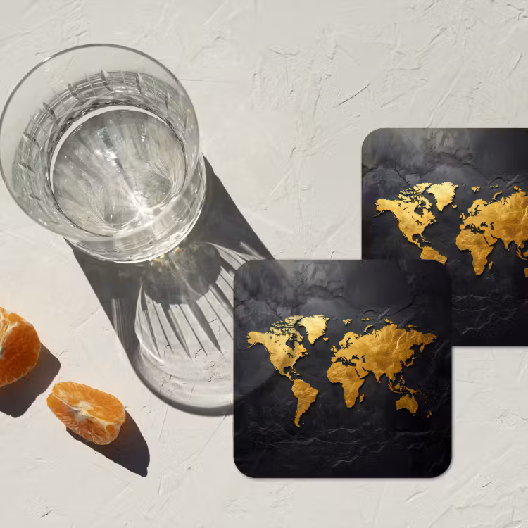 Onderzetter - Wereldkaart - Goud - Steen — 3