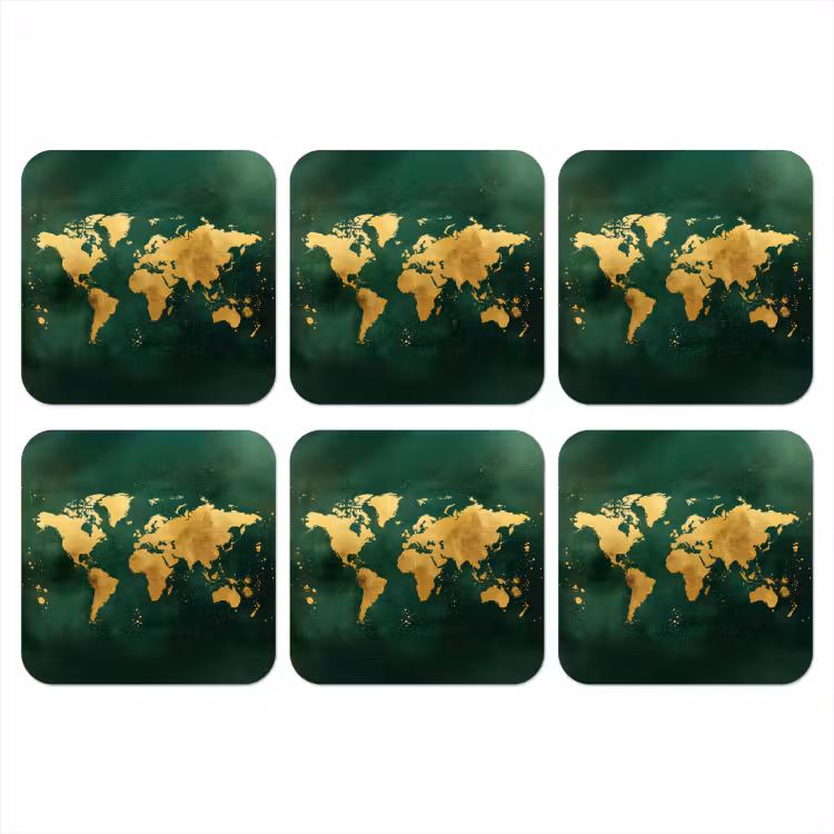 Onderzetter - Wereldkaart - Groen - Goud — 1