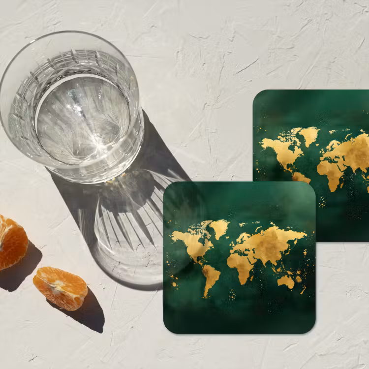 Onderzetter - Wereldkaart - Groen - Goud — 3