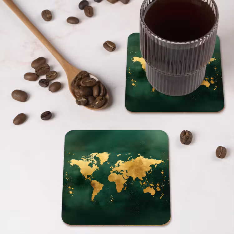 Onderzetter - Wereldkaart - Groen - Goud — 4