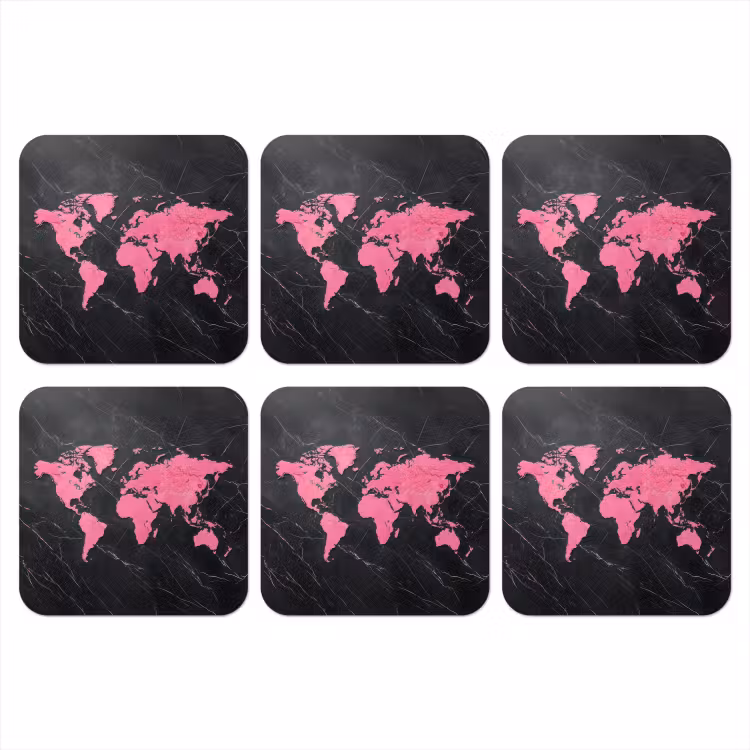 Onderzetter - Wereldkaart - Roze - Marmer — 1