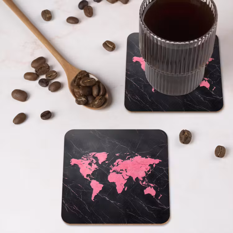 Onderzetter - Wereldkaart - Roze - Marmer — 4