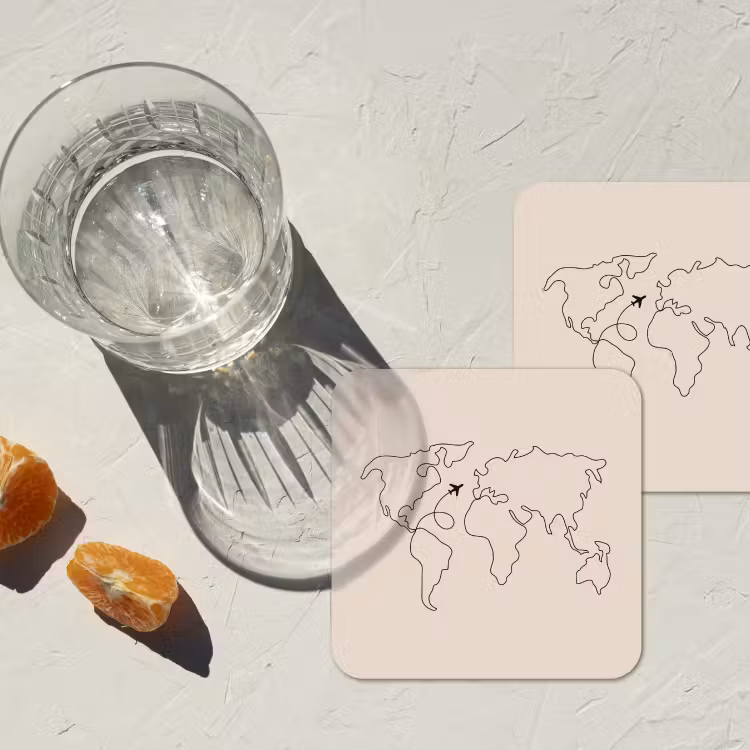 Onderzetter​ - Wereldkaart - Simpel - Vliegtuig — 3