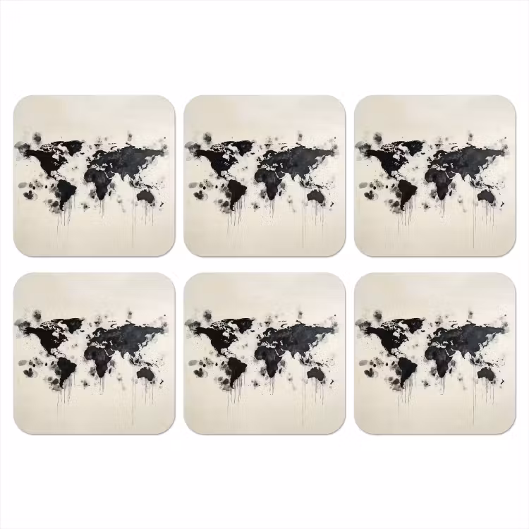 Onderzetter - Wereldkaart - Zwart - Inkt — 1