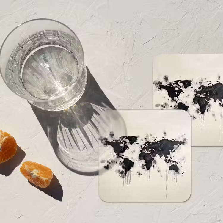 Onderzetter - Wereldkaart - Zwart - Inkt — 3