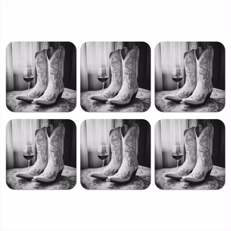 Onderzetter - Wijn - Cowboylaarzen - Raamlicht - Wit — 1