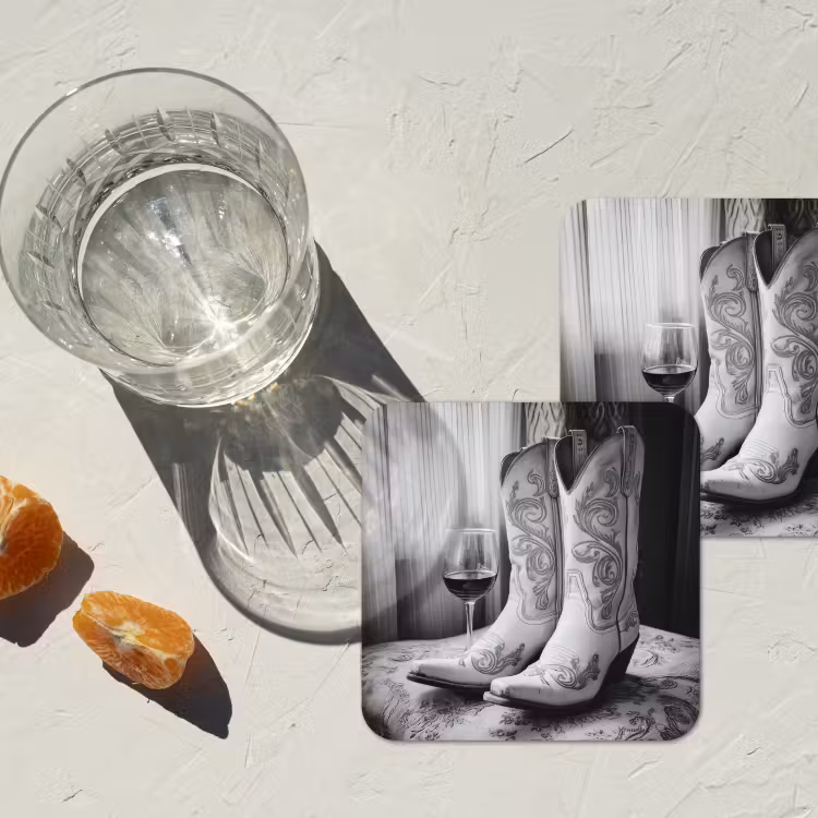 Onderzetter - Wijn - Cowboylaarzen - Raamlicht - Wit — 3
