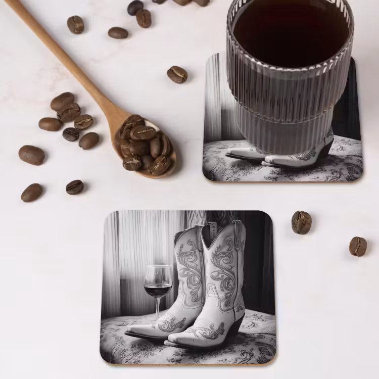 Onderzetter - Wijn - Cowboylaarzen - Raamlicht - Wit — 4