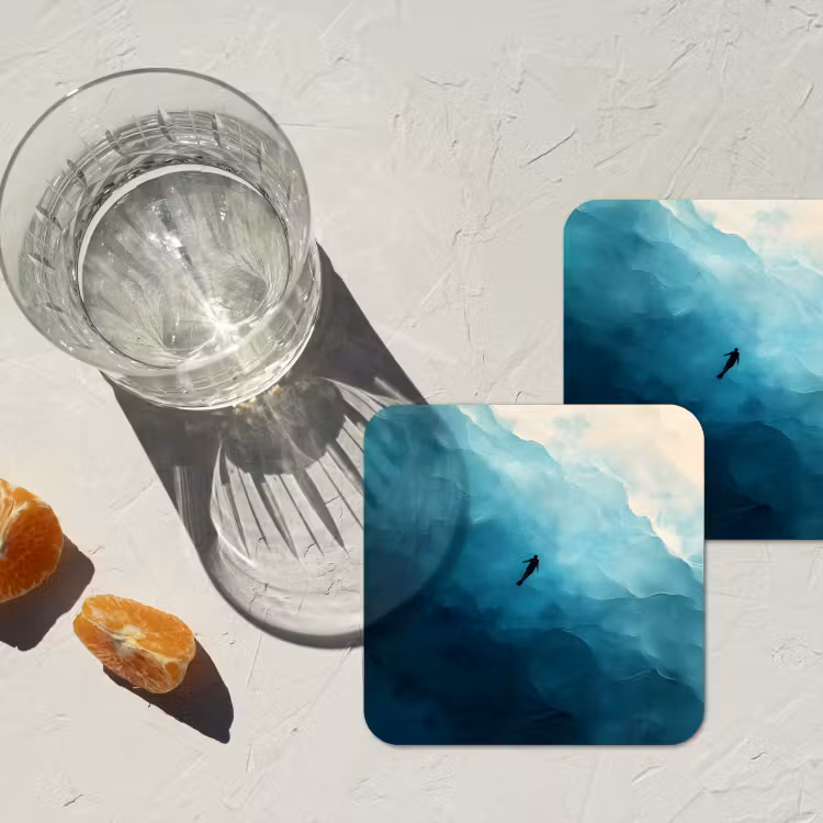 Onderzetter - Zee - Silhouet - Abstract - Blauw — 3