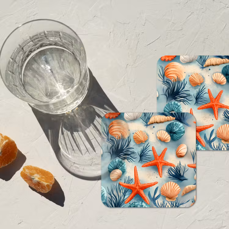 Onderzetter - Zeesterren - Schelpen - Illustratie - Zand — 3