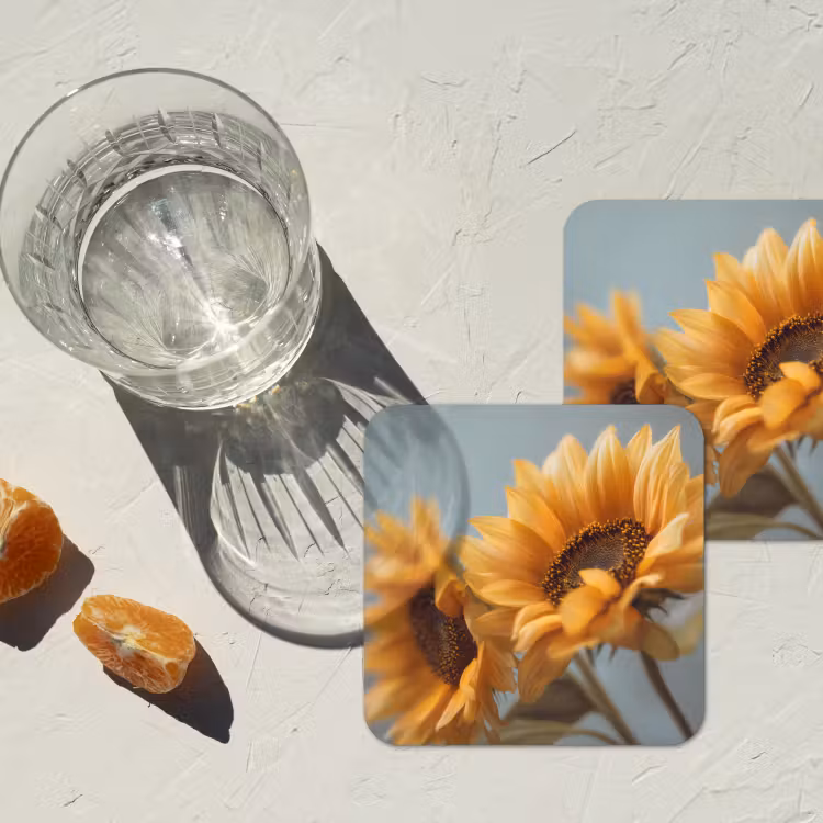 Onderzetter - Zonnebloemen - Geel - Wazig — 3