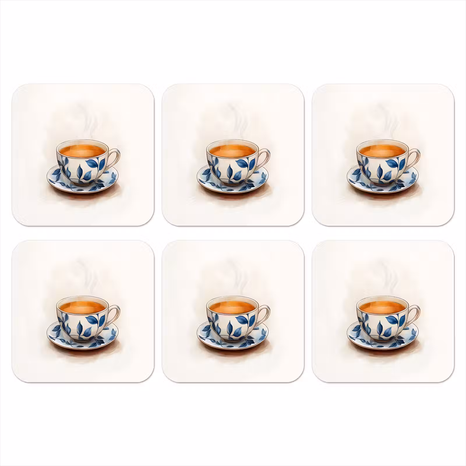 Onderzetter - Theekop - Bladeren - Blauw — 1