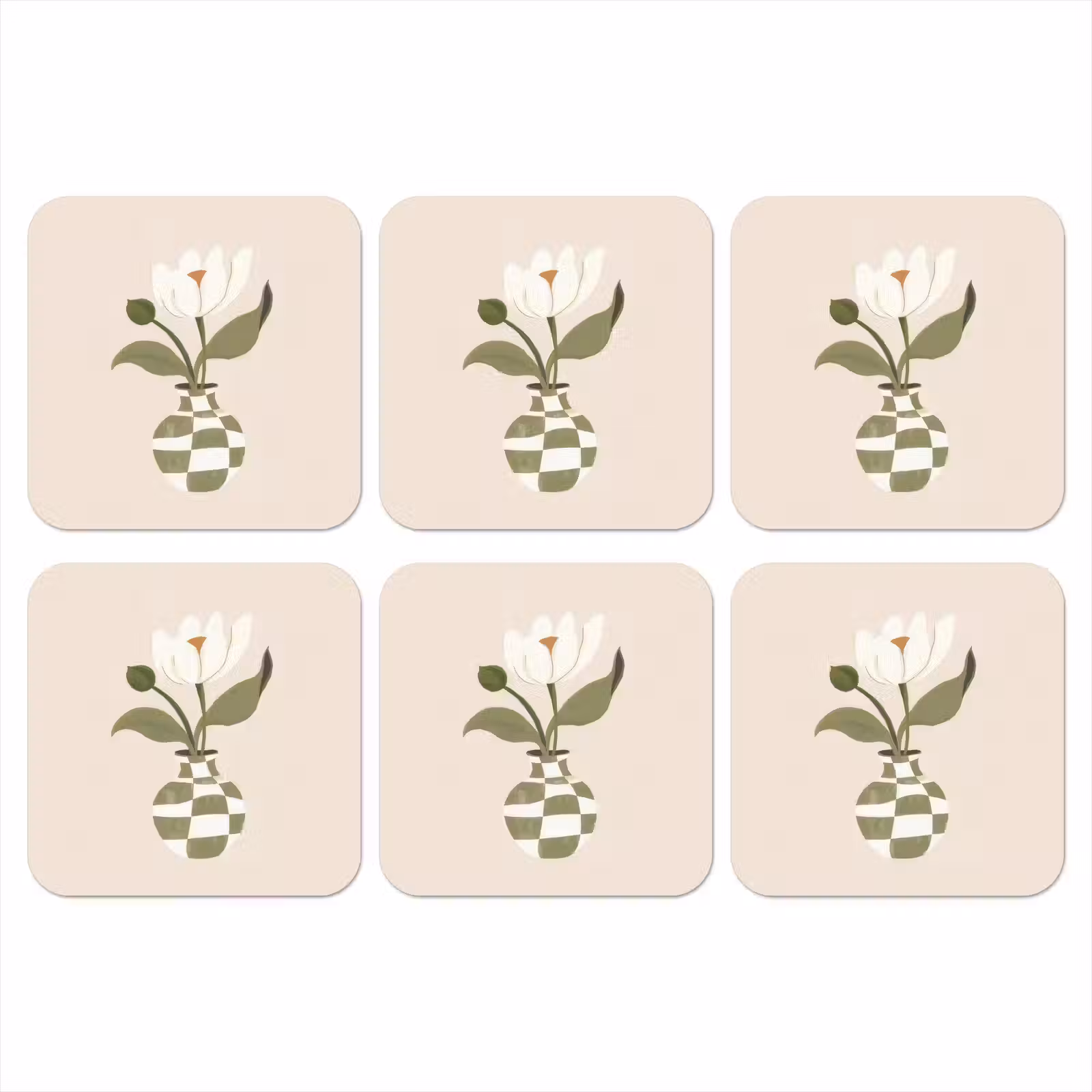 Onderzetter - Vaas - Geruit - Bloem - Groen — 1