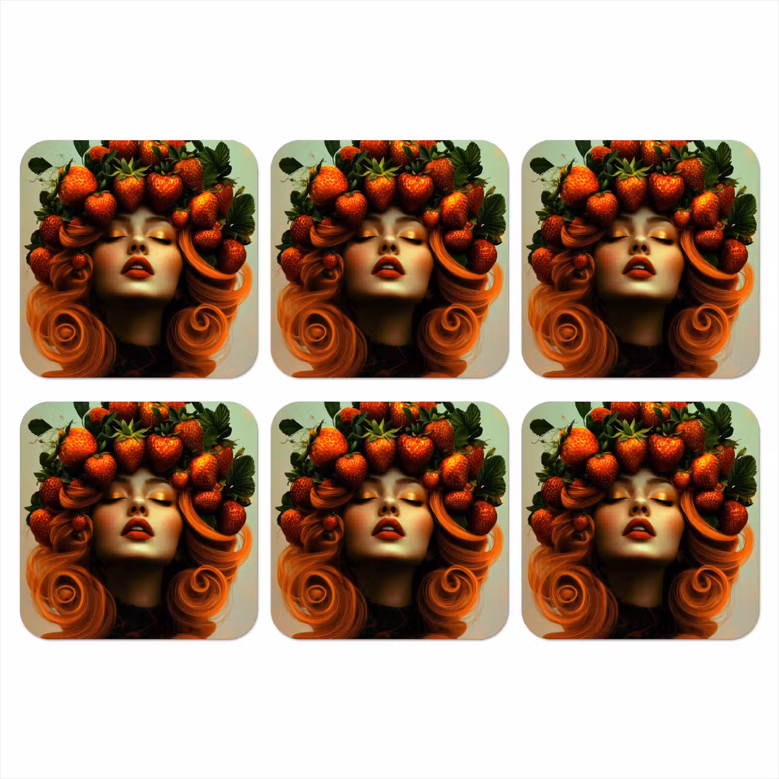 Onderzetter - Vrouw - Aardbeien - Kroon — 1