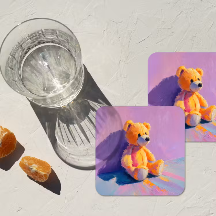 Onderzetter - Teddybeer - Schaduw - Penseelstreken - Paars — 3