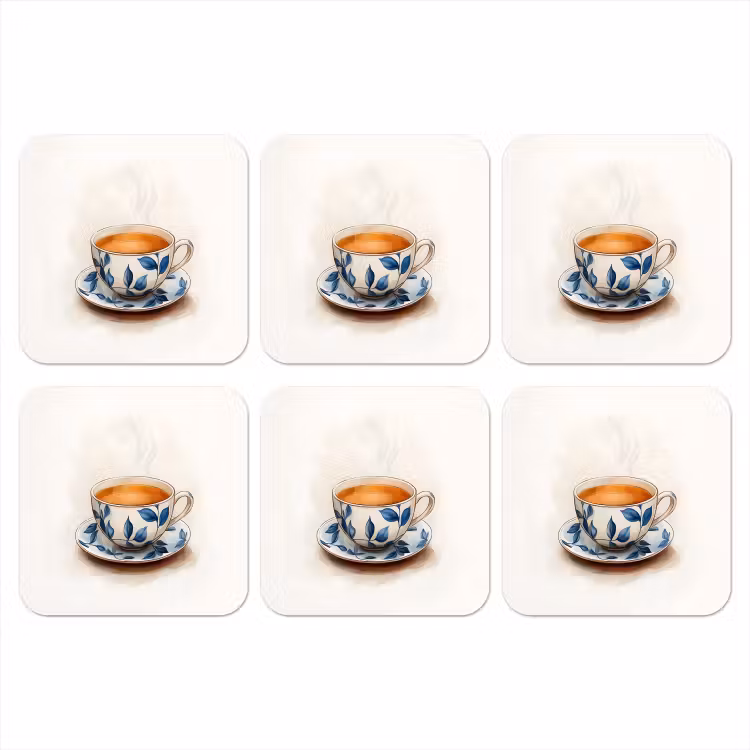 Onderzetter - Theekop - Bladeren - Blauw — 1