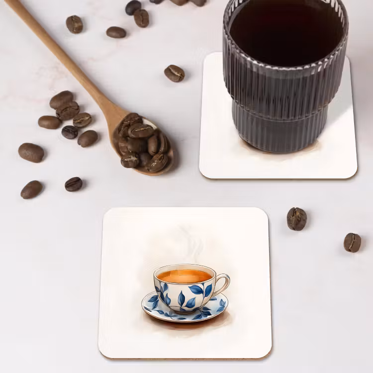 Onderzetter - Theekop - Bladeren - Blauw — 4