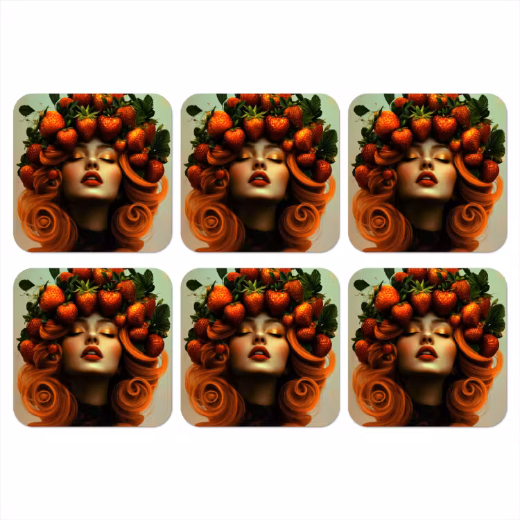 Onderzetter - Vrouw - Aardbeien - Kroon — 1