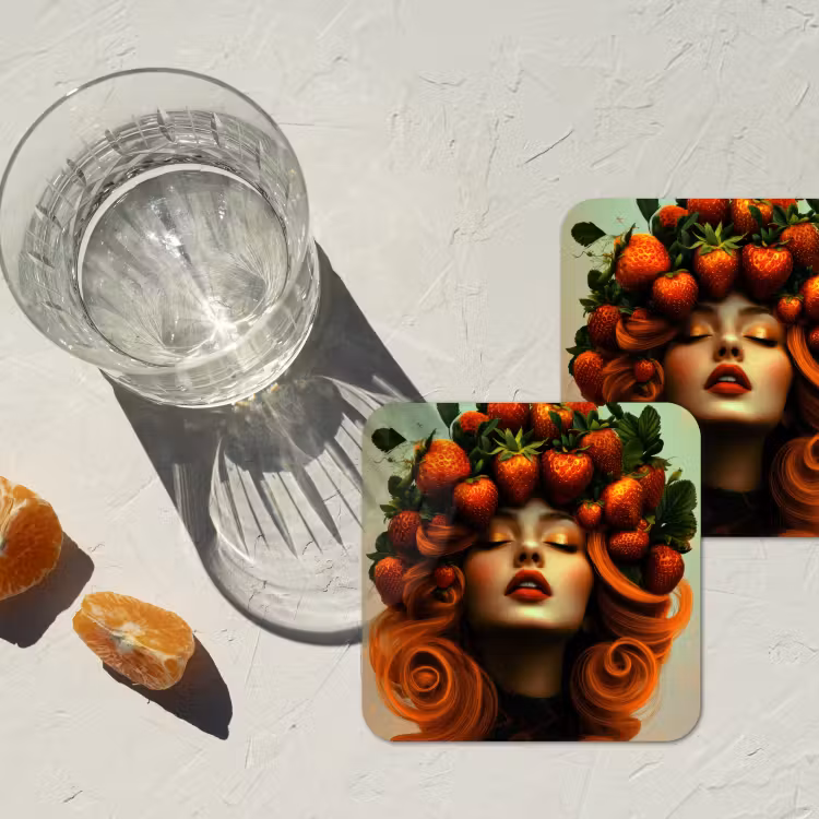 Onderzetter - Vrouw - Aardbeien - Kroon — 3