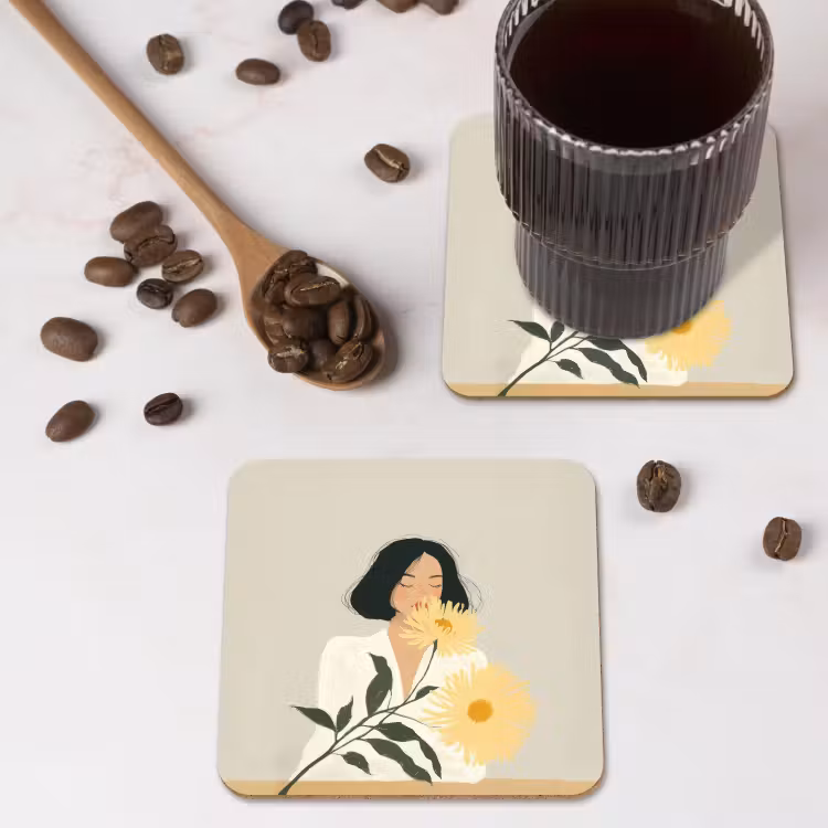 Onderzetter - Vrouw - Bloem - Geel - Minimalistisch — 4