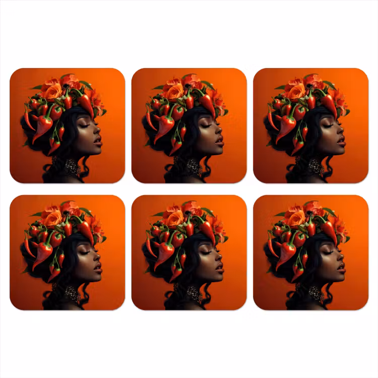 Onderzetter - Vrouw - Chilipepers - Pepers - Bloemen — 1