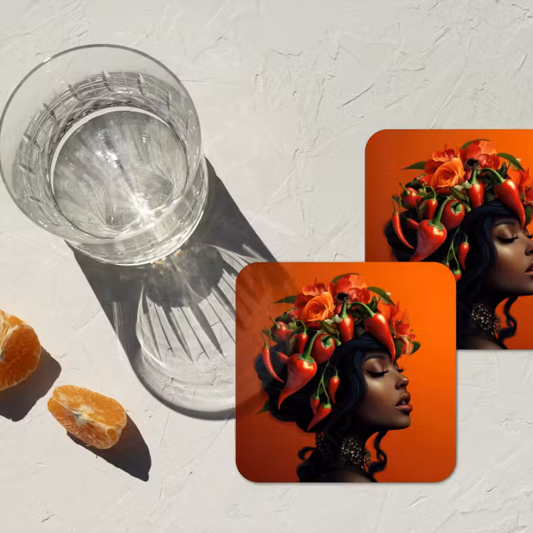 Onderzetter - Vrouw - Chilipepers - Pepers - Bloemen — 3