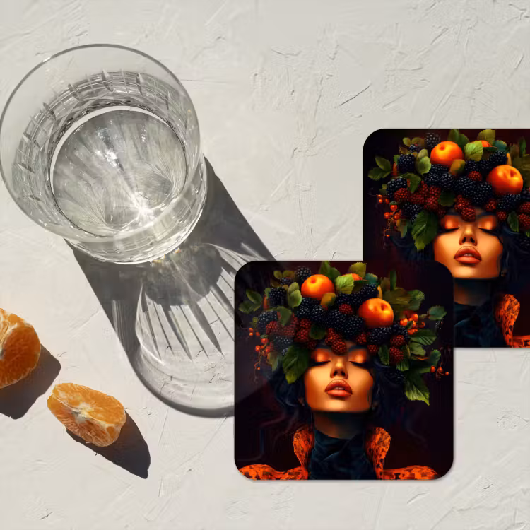 Onderzetter - Vrouw - Zwart - Bessen - Bramen - Appels — 3