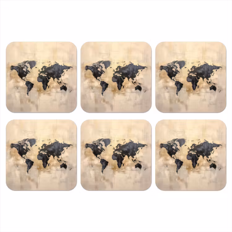Onderzetter - Wereldkaart - Goud - Zwart - Abstract — 1
