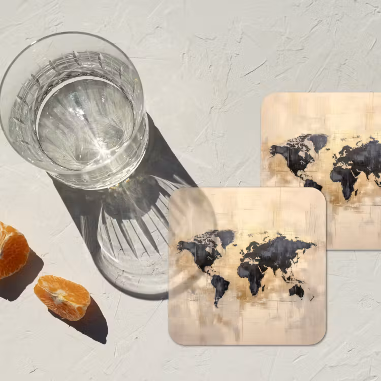 Onderzetter - Wereldkaart - Goud - Zwart - Abstract — 3