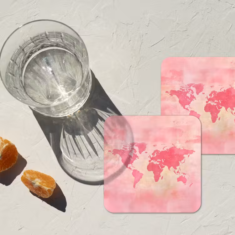 Onderzetter - Wereldkaart - Roze - Vaag — 3