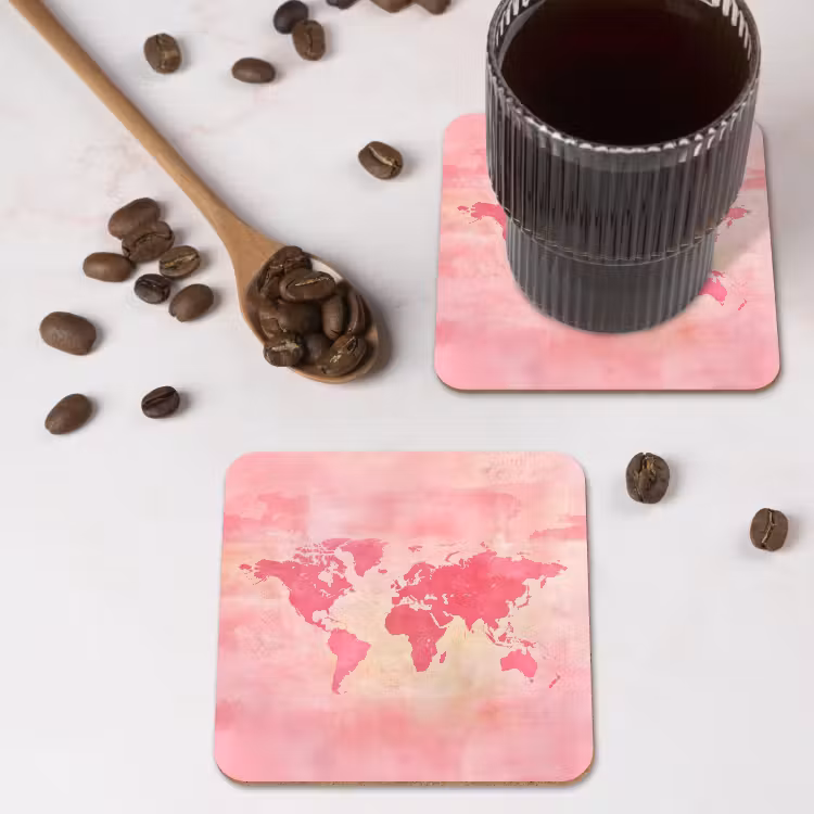 Onderzetter - Wereldkaart - Roze - Vaag — 4
