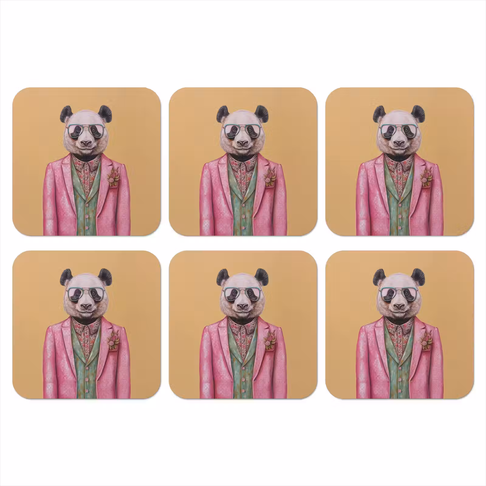Onderzetter - Panda - Pak - Zonnebril - Blauw — 1