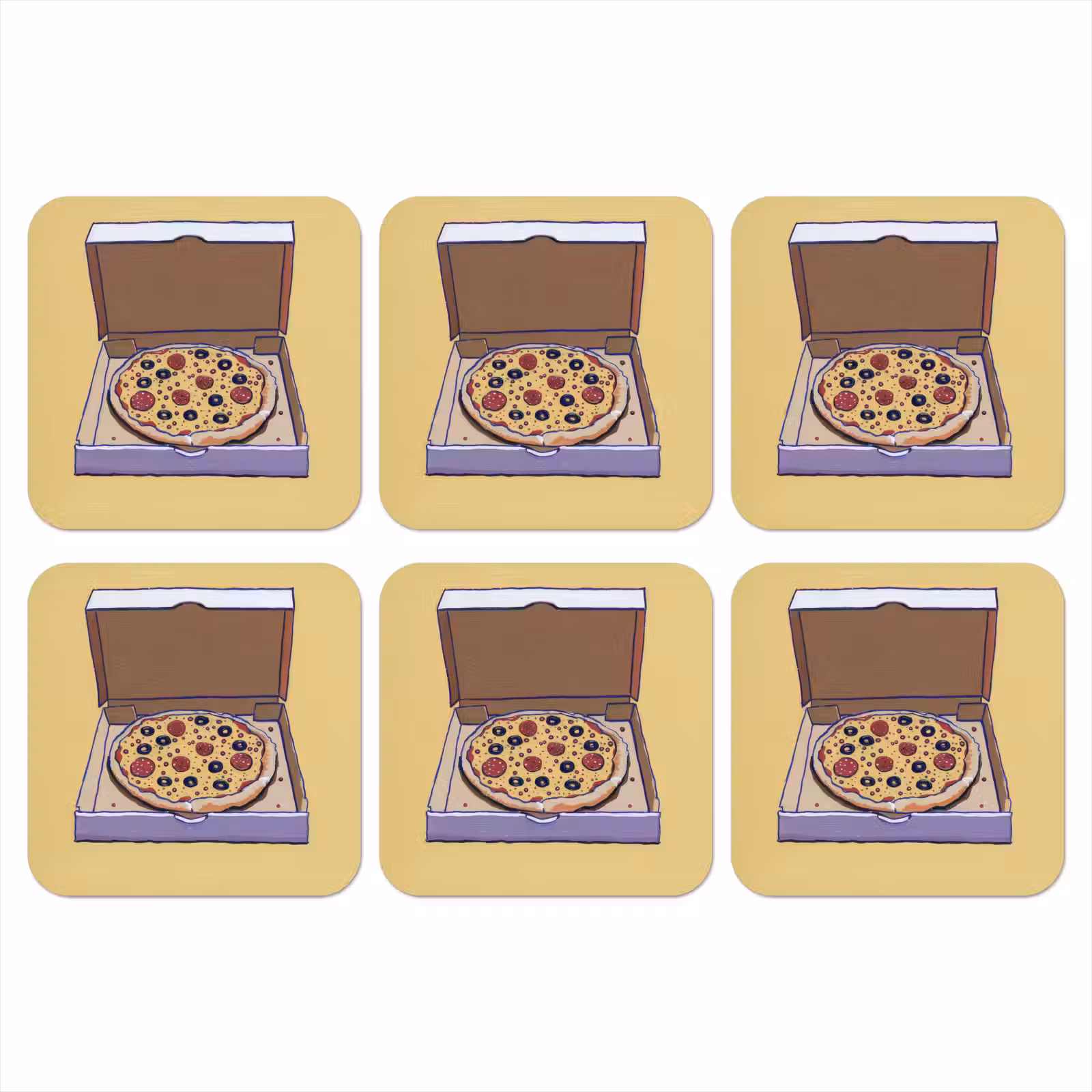 Onderzetter - Pizza - Doos - Salami - Illustratie — 1