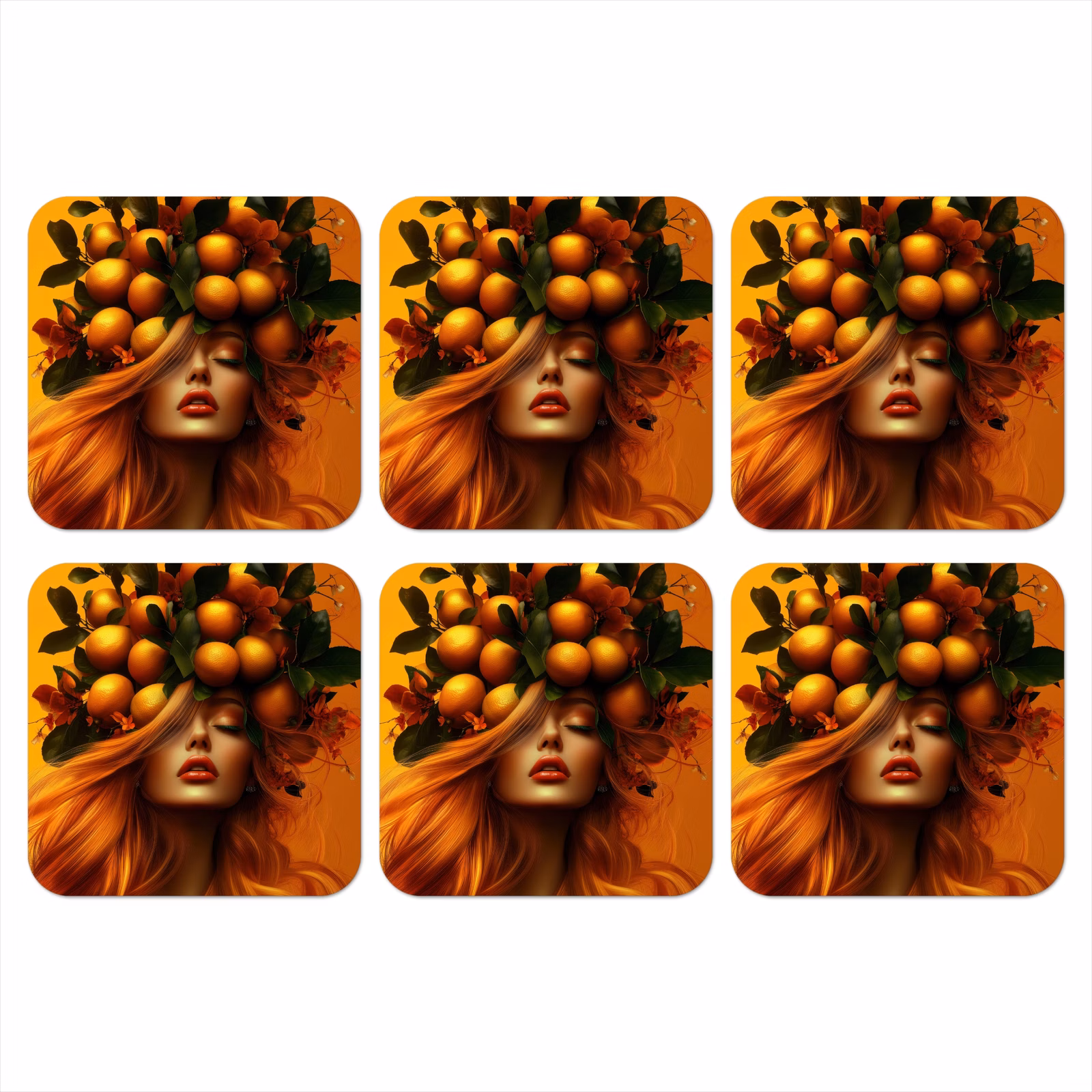 Onderzetter - Vrouw - Citroenen - Bloesem - Geel — 1