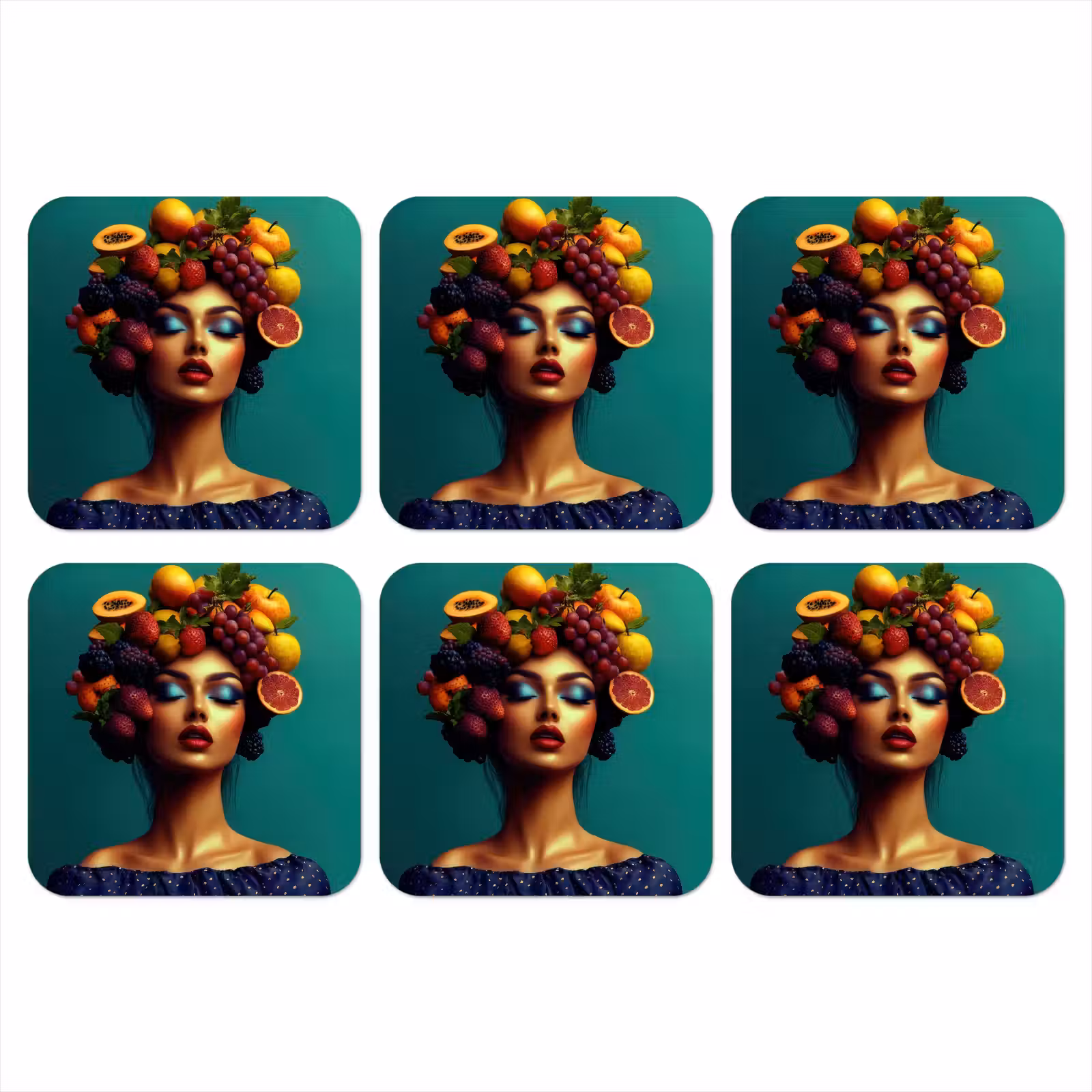 Onderzetter - Vrouw - Hoodtooi - Tropisch - Fruit - Druiven — 1