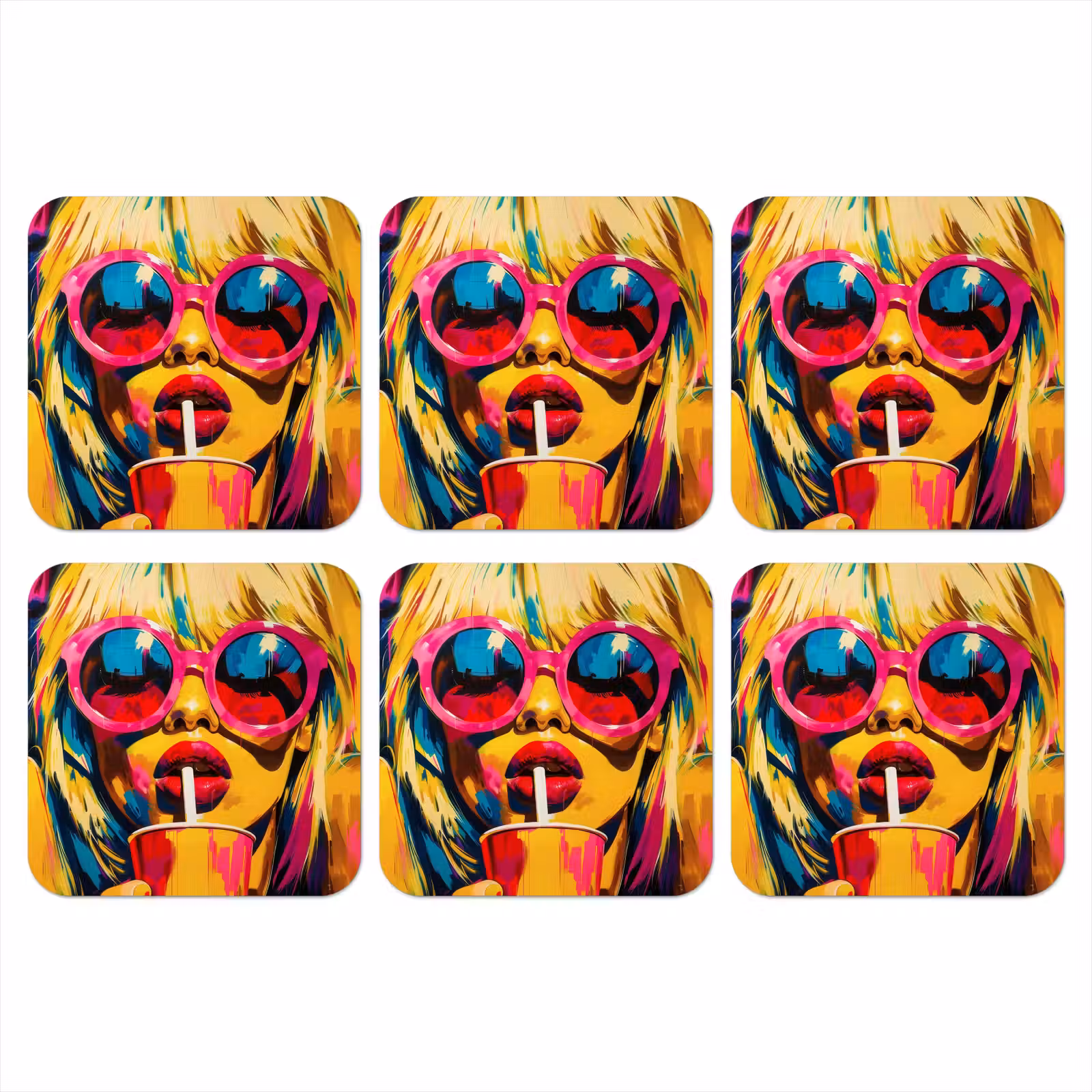 Onderzetter - Zonnebril - Roze - Vrouw - Rietje — 1