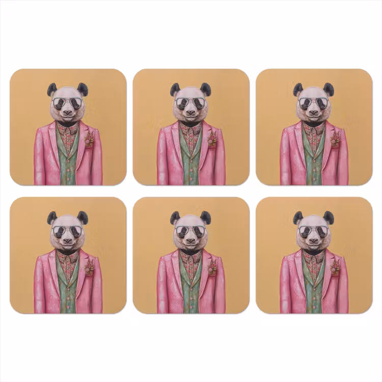 Onderzetter - Panda - Pak - Zonnebril - Blauw — 1
