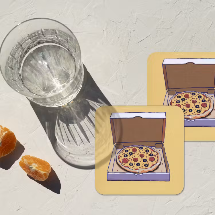 Onderzetter - Pizza - Doos - Salami - Illustratie — 3
